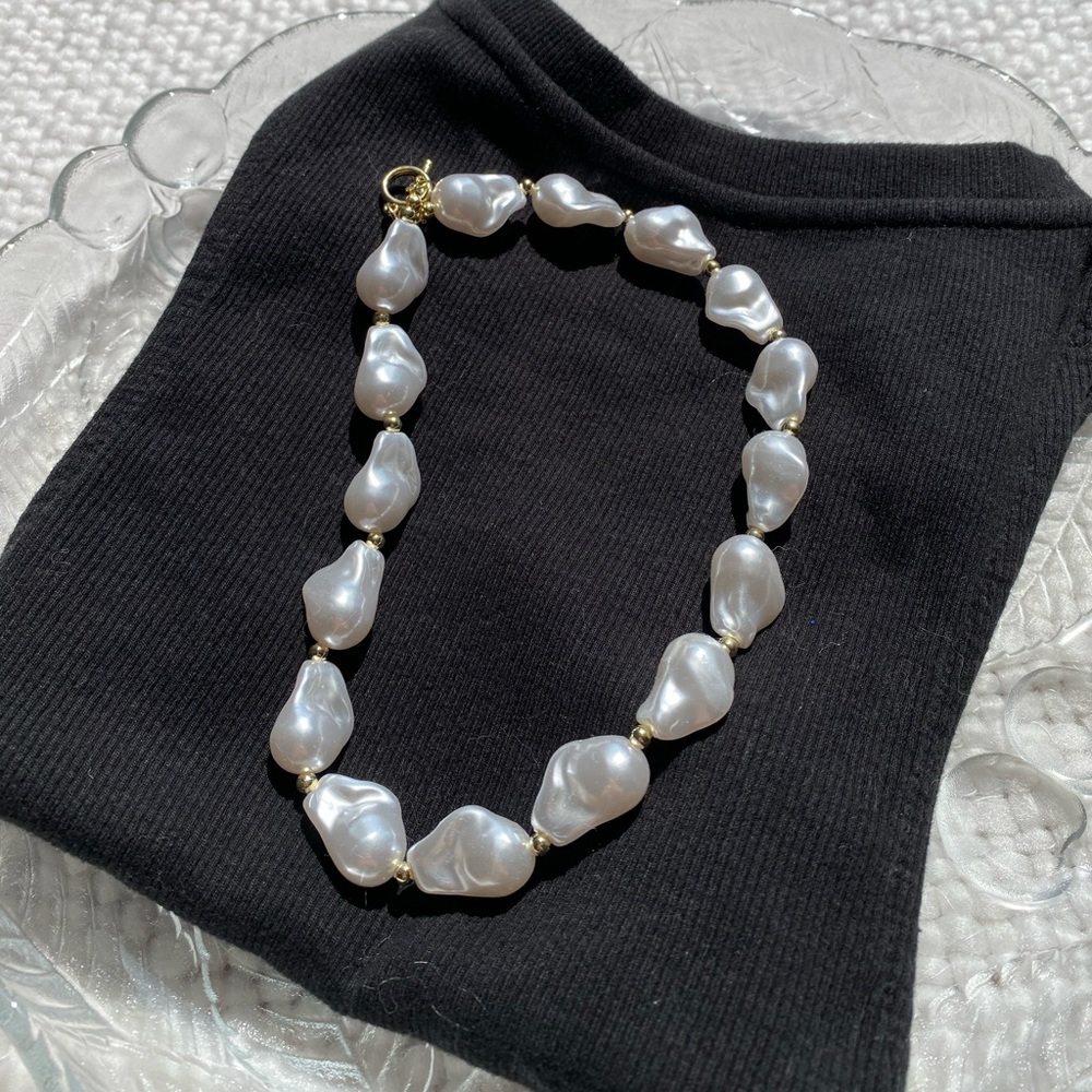 Gold Baroque Pearl Necklace